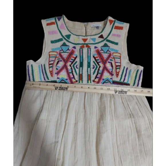 by Gryphon Anthropologie Dress Ivory Embroidered Boho Chic Dress Size Small(4) - Picture 2 of 14